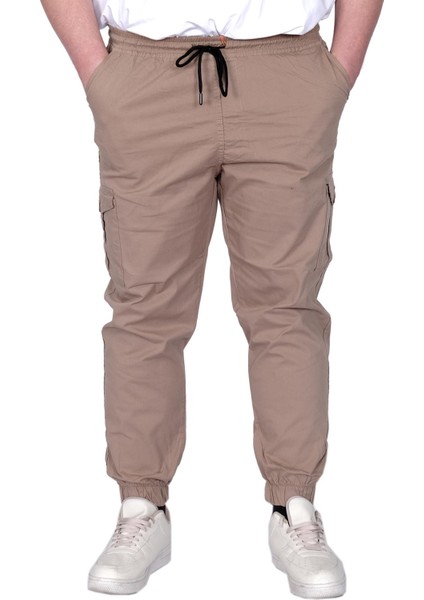 Mode Xl Büyük Beden Erkek Pantolon Keten Kargo Jogger 21911 Cappucino