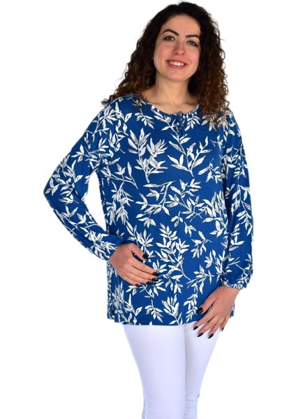 Kadın Yaprak Desen Baskılı Viscon Bluz BGL-ST04288