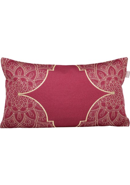 Belıeve Ramazan Jakarlı Dokuma Goblen Dekoratif Kırmızı Simli Kırlent 30 x 55