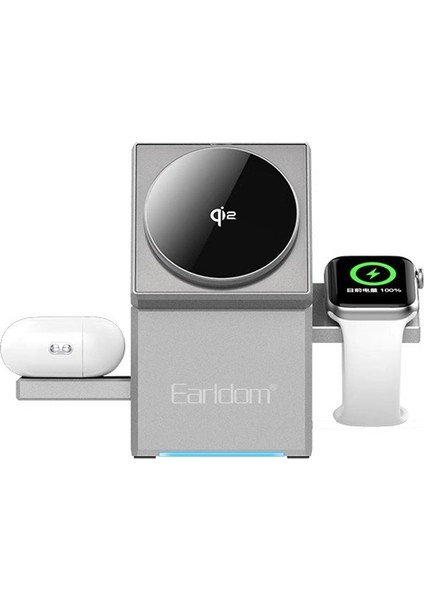 WC65 3in1 15W Telefon 2.5W Saat ve 5W Airpods Için Kablosuz Şarj Standı