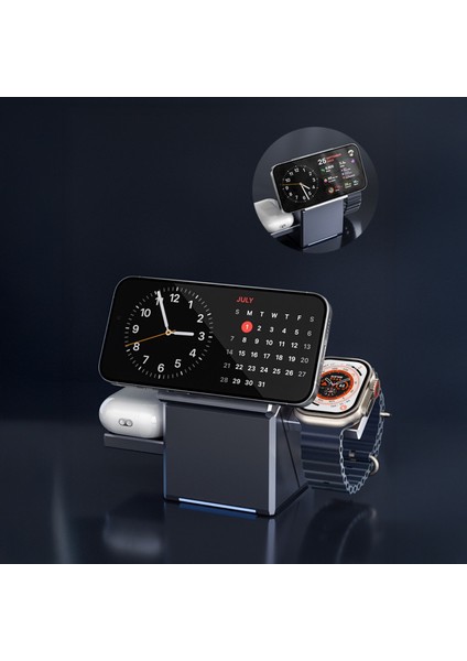 WC65 3in1 15W Telefon 2.5W Saat ve 5W Airpods Için Kablosuz Şarj Standı