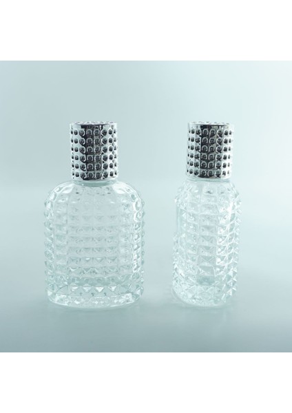 25 ADET BOŞ CAM PARFÜM ŞİŞE, 50 ML, OVAL NOKTALI KRİSTAL MODEL, ŞEFFAF, METAL KAPAKLI fiyatları