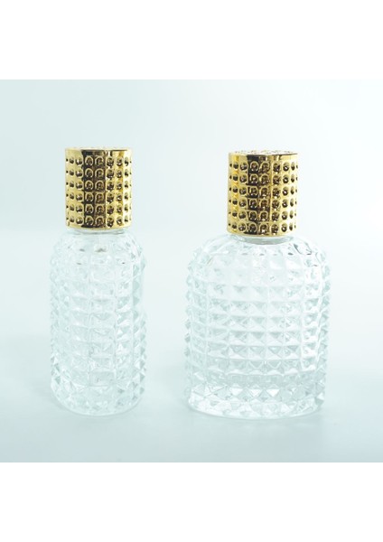 25 ADET BOŞ CAM PARFÜM ŞİŞE, 50 ML, OVAL NOKTALI KRİSTAL MODEL, ŞEFFAF, METAL KAPAKLI modelleri