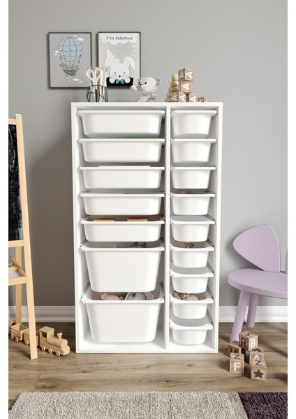 %100 Mdf - Xl Duo 16 Sepetli Oyuncak Dolabı