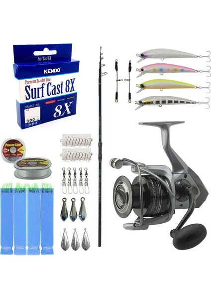 Yekoutdoor Profesyonel Surf Olta Seti Okuma Ceymar Tele Surf 4.30M 6 Parça Surf Kamışı&okuma Tomcat TMC-8000 6+1bb Olta Makinesi