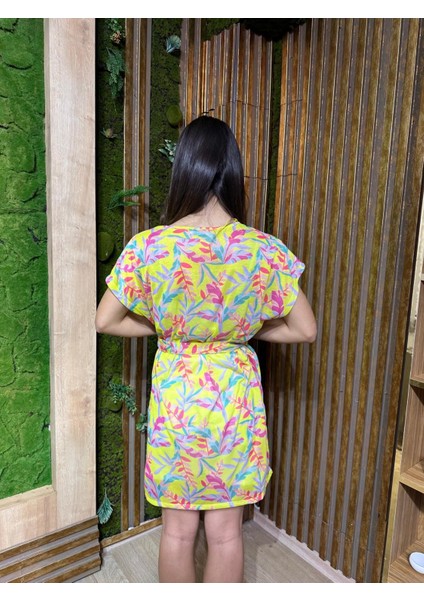 Kadın Sarı Yaprak Desenli Transparan Plaj Elbisesi,kadın Sarı Kuşaklı Elbise indirimleri
