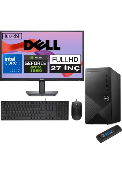 Vostro 3030 mt Intel Core I7 12700 48GB Ddr5 1tb SSD 27" Fhd Windows 11 Pro Nvidia Nvidia GTX1650-4GB Masaüstü Bilgisayar 27N3030I7GTX1650P23 + Zetta USB Bellek