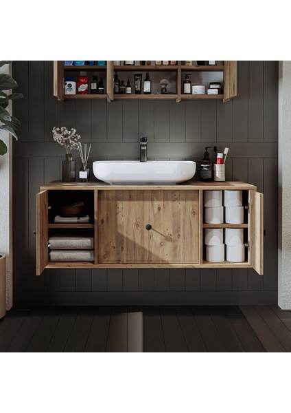 Gusto Ayaksız Oval Lavabolu Mdf 120 cm Çekmeceli Banyo Dolabı fiyatları