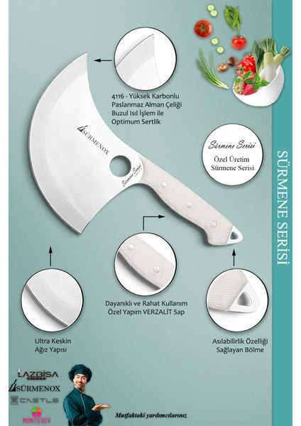 Sürmene Serisi Mutfak Bıçak Hilal Börek Bıçağı Pizza Pide Salata Bıçağı Beyaz ( MFT-001 ) modelleri