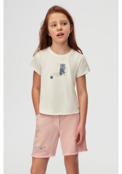 08-14 Yaş Kız Çocuk Ekru Buıldıng T-Shirt - Ekru