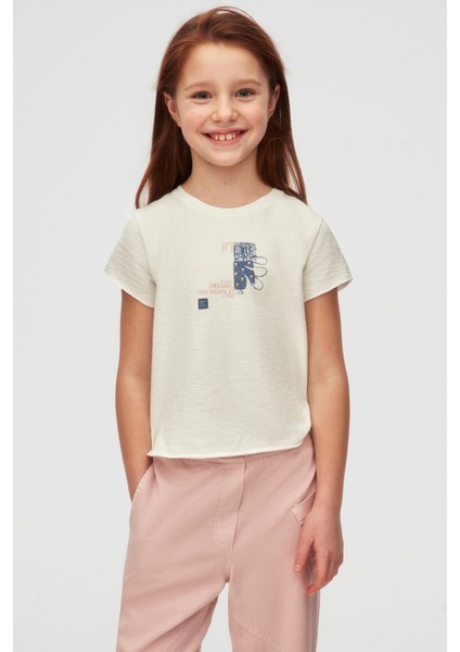 08-14 Yaş Kız Çocuk Ekru Buıldıng T-Shirt - Ekru modelleri
