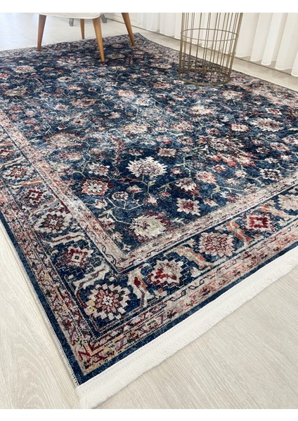 Lacivert Eskitme Görünümlü Lateks Kaymaz Taban Halı