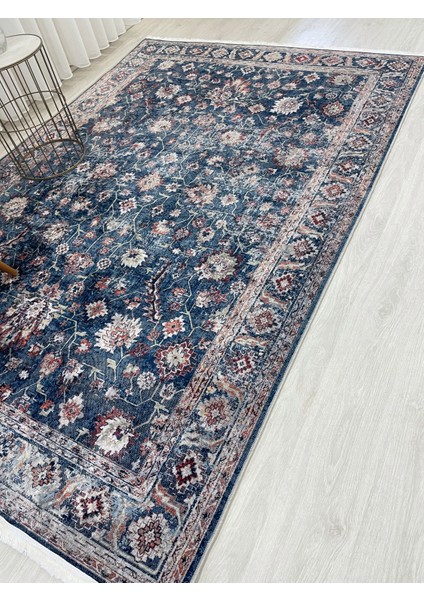 Lacivert Eskitme Görünümlü Lateks Kaymaz Taban Halı