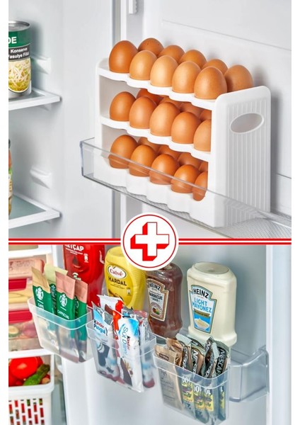 30’lu Yumurta Organizer ve 3 Adet Asılabilir Buzdolabı Düzenleyici Set