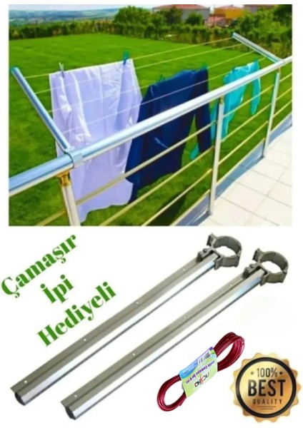 Alüminyum Balkon Çamaşır Askılığı Yuvarlak Korkuluklar Için (Çamaşır Ipi Hediyeli) Kurutmalık Demiriçamaşır Askısı