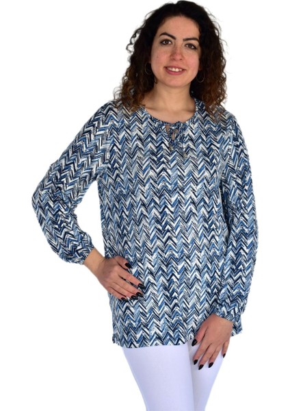 Kadın V Desen Baskılı Viscon Bluz BGL-ST04285 fırsatları