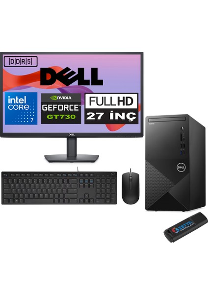 Vostro 3030 mt Intel Core I7 12700 24GB Ddr5 1tb SSD 27" Fhd Windows 11 Pro Nvidia GT730-4GB Masaüstü Bilgisayar 27N3030I7GT730P13 + Zetta USB Bellek