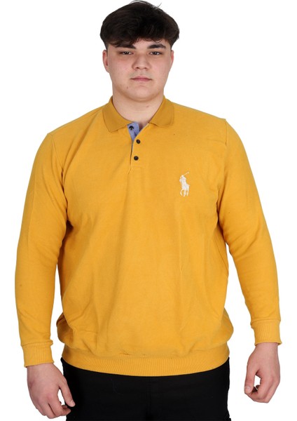 Büyük Beden Erkek Sweatshirt Hardal Renk Oversize Kesim Kanguru Cep 2023 Sonbahar-Kış