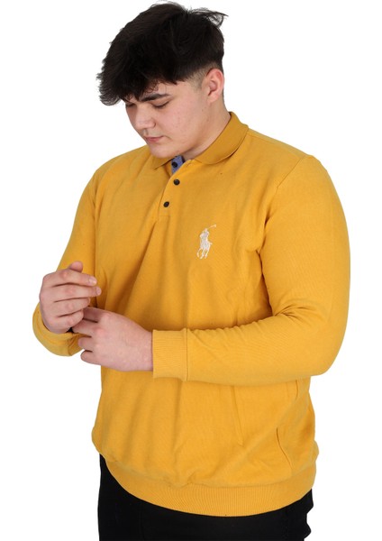 Büyük Beden Erkek Sweatshirt Hardal Renk Oversize Kesim Kanguru Cep 2023 Sonbahar-Kış modelleri