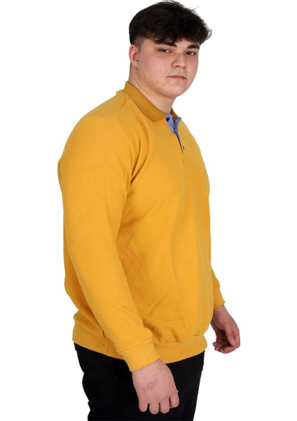 Büyük Beden Erkek Sweatshirt Hardal Renk Oversize Kesim Kanguru Cep 2023 Sonbahar-Kış fırsatları