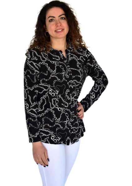 Kadın Zincir Baskılı Düğmeli Viscon Bluz BGL-ST04266 modelleri