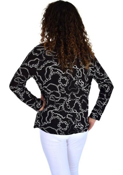 Kadın Zincir Baskılı Düğmeli Viscon Bluz BGL-ST04266 fırsatları