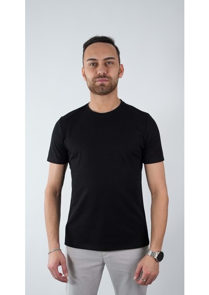 Sıfır Yaka Bisiklet Yaka Petek Dokulu Likralı Siyah Erkek Tshirt fiyatları