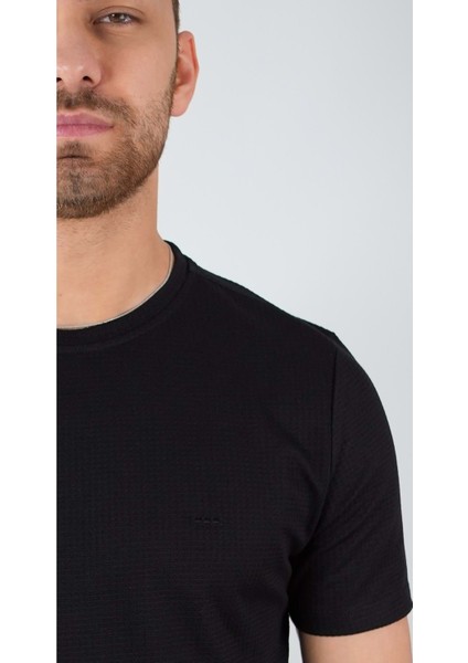Sıfır Yaka Bisiklet Yaka Petek Dokulu Likralı Siyah Erkek Tshirt modelleri