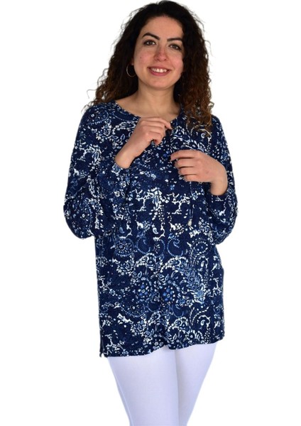 Kadın Yaprak Desen Baskılı Viscon Bluz BGL-ST04283