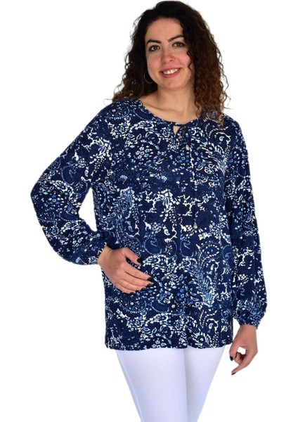 Kadın Yaprak Desen Baskılı Viscon Bluz BGL-ST04283
