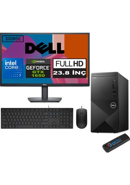 Vostro 3030 mt Intel Core I7 12700 24GB Ddr5 2tb SSD 23.8" Fhd Windows 11 Pro Nvidia Nvidia GTX1650-4GB Masaüstü Bilgisayar 23N3030I7GTX1650P14 + Zetta USB Bellek