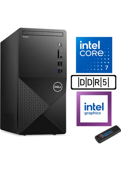 Vostro 3030 mt Intel Core I7 12700 64GB Ddr5 2tb SSD Windows 11 Pro Intel® UHD Graphics 730 Masaüstü Bilgisayar N3030I7EMEAP29 + Zetta USB Bellek