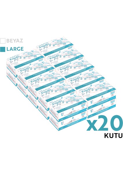 Lateks Muayene Eldiveni 100'LÜ L Büyük Boy Pudralı Beyaz 20 Kutu modelleri