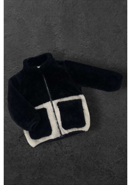 Erkek Çocuk Peluş Siyah Ekru Cepli Fermuarlı Welsoft Kışlık Mont Ml-Fmç-Peluş modelleri