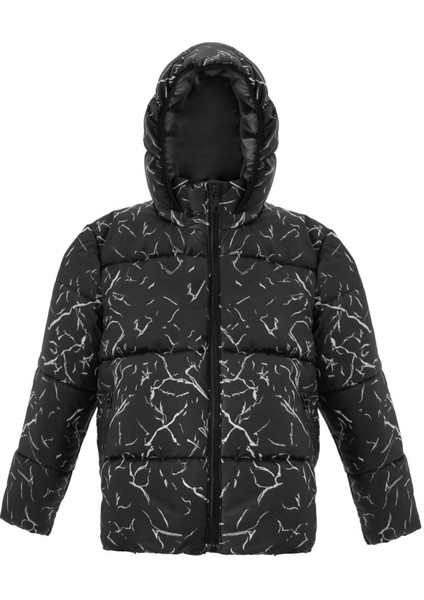 Erkek Çocuk Siyah Çıkabilir Kapüşonlu Su ve Rüzgar Geçirmez Cepli Kışlık Şişme Mont & Kaban & Parka ML-DCM-110