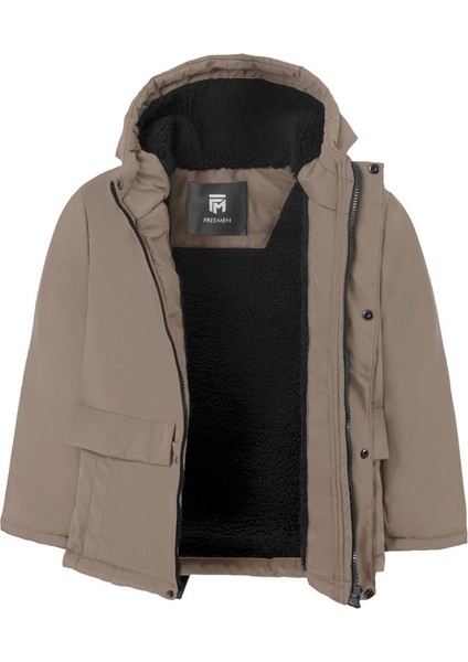 Erkek Çocuk Içi Kürklü Su ve Rüzgar Geçirmez Kapüşonlu 3 Cep Kışlık Mont & Kaban & Parka ML-FMPÇ-110
