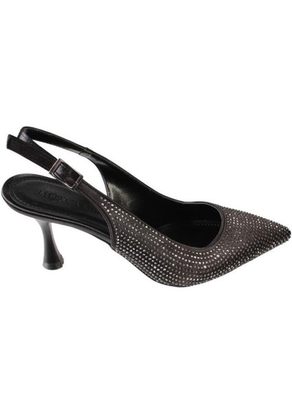 Yazkış Kadın Siyah Gümüş Üzeri Full Taş Önü Sivri Arkası Açık 8cm Ince Topuk Ayakkabı fiyatları