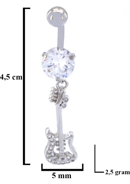 316L Çelik Zirkon Taşlı Gitar Piercing PRC-128