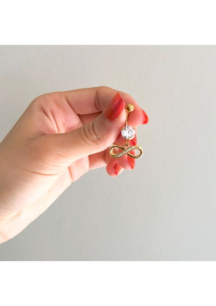 Altın Kaplama Zirkon Taşlı Sonsuzluk Piercing PRC-127