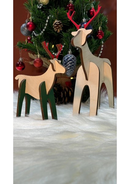 Ahşap Geyik Obje 2li Set-01