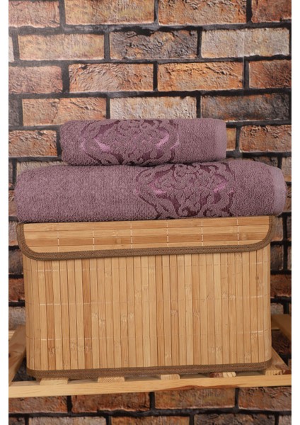 2 Parça Banyo Havlu Takımı Pamuklu Şah Desen