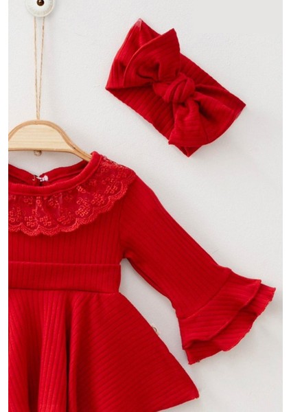 Kız Bebek Koları Volanlı Bandanalı Elbise Set