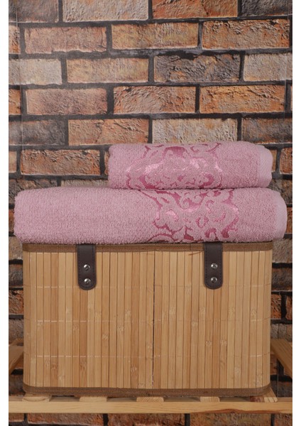 2 Parça Banyo Havlu Takımı Pamuklu Şah Desen