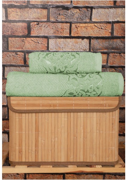 2 Parça Banyo Havlu Takımı Pamuklu Şah Desen