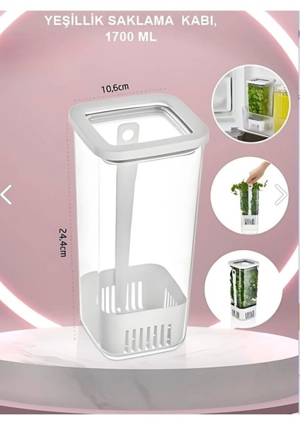 Kare Yeşillik Saklama Kabı, 1700 ml - 3 Adet