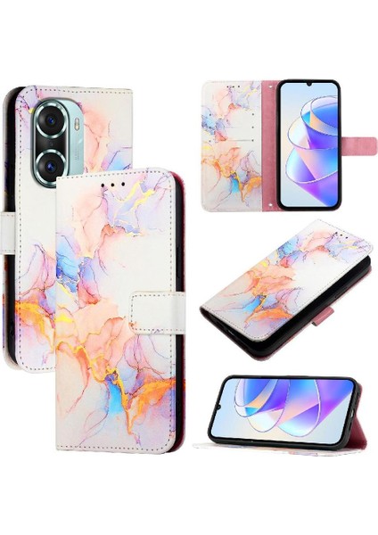 Onur Için Kılıf 60 Pro 5g Pu Deri Mermer Desen Kickstand Cüzdan (Yurt Dışından)