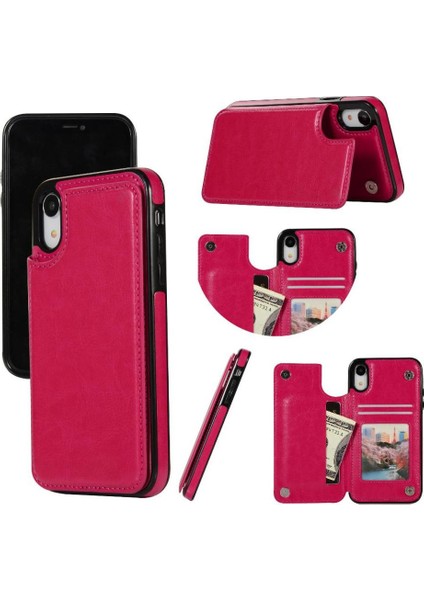 Kart Tutucu ile IPhone Xr Pu Deri Kickstand Kart Yuvaları Için Cüzdan Kılıf (Yurt Dışından)