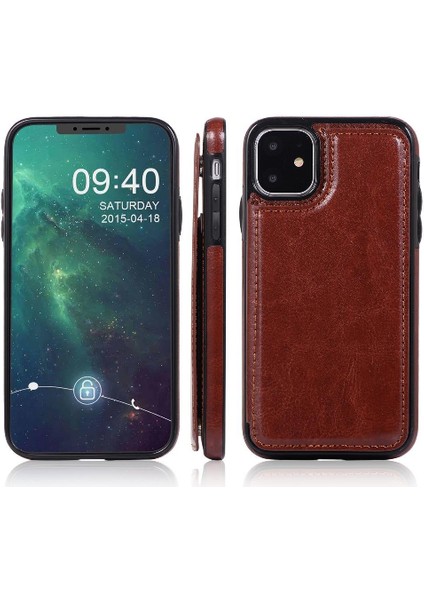 Kart Tutucu Çift ile IPhone 11 Pu Deri Kickstand Için Cüzdan Kılıf (Yurt Dışından)