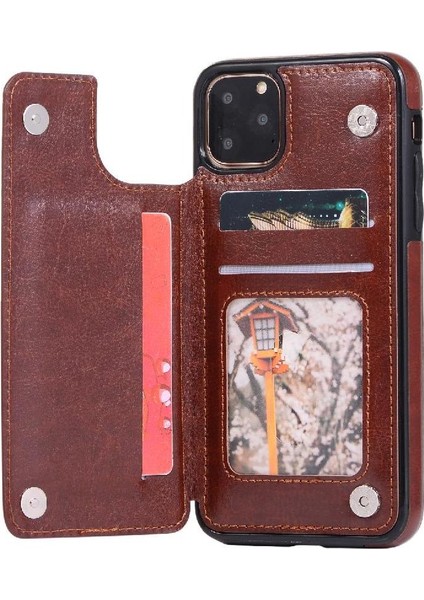 Kart Tutucu Kart Yuvaları Toka ile IPhone 11 Pro Pu Deri Için Cüzdan Kılıf (Yurt Dışından)