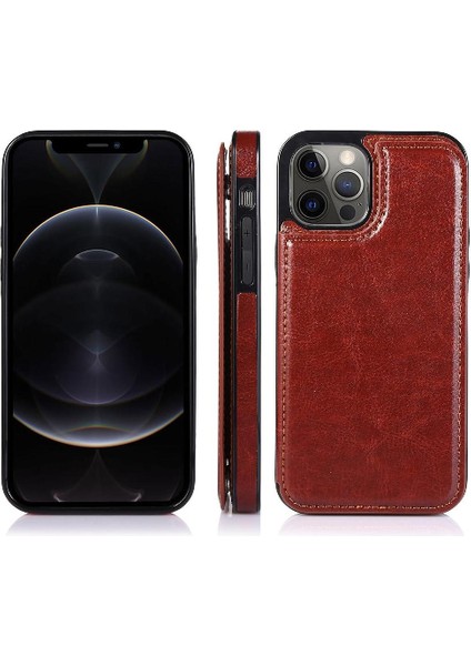 Kart Tutucu Kartı ile IPhone 12 Pro Çift Manyetik Toka Için Cüzdan Kılıf (Yurt Dışından)